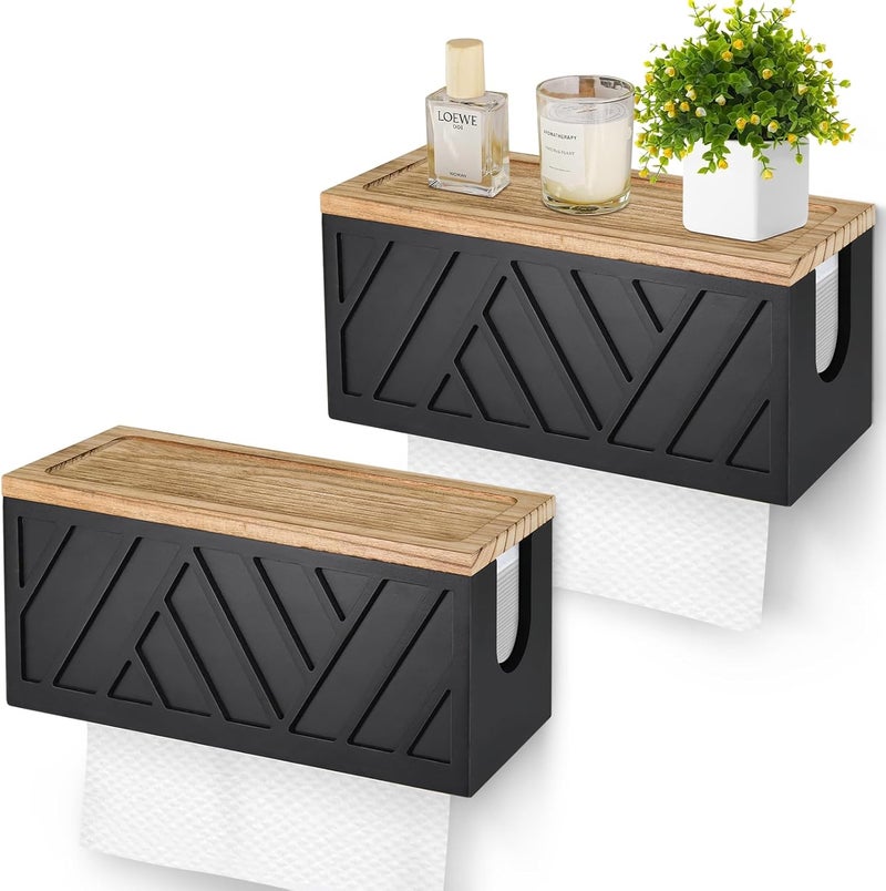Jorkol Set of 2 Paper Towel Dispenser Wall Mount, Paper Towel Holder Wall Mounted with Lid, Solid Wood Commercial C-Fold, Z-Fold, Trifold Hand Paper Towel Holder Hand Towel Holder for Bathroom Kitchen Decor - Image 1